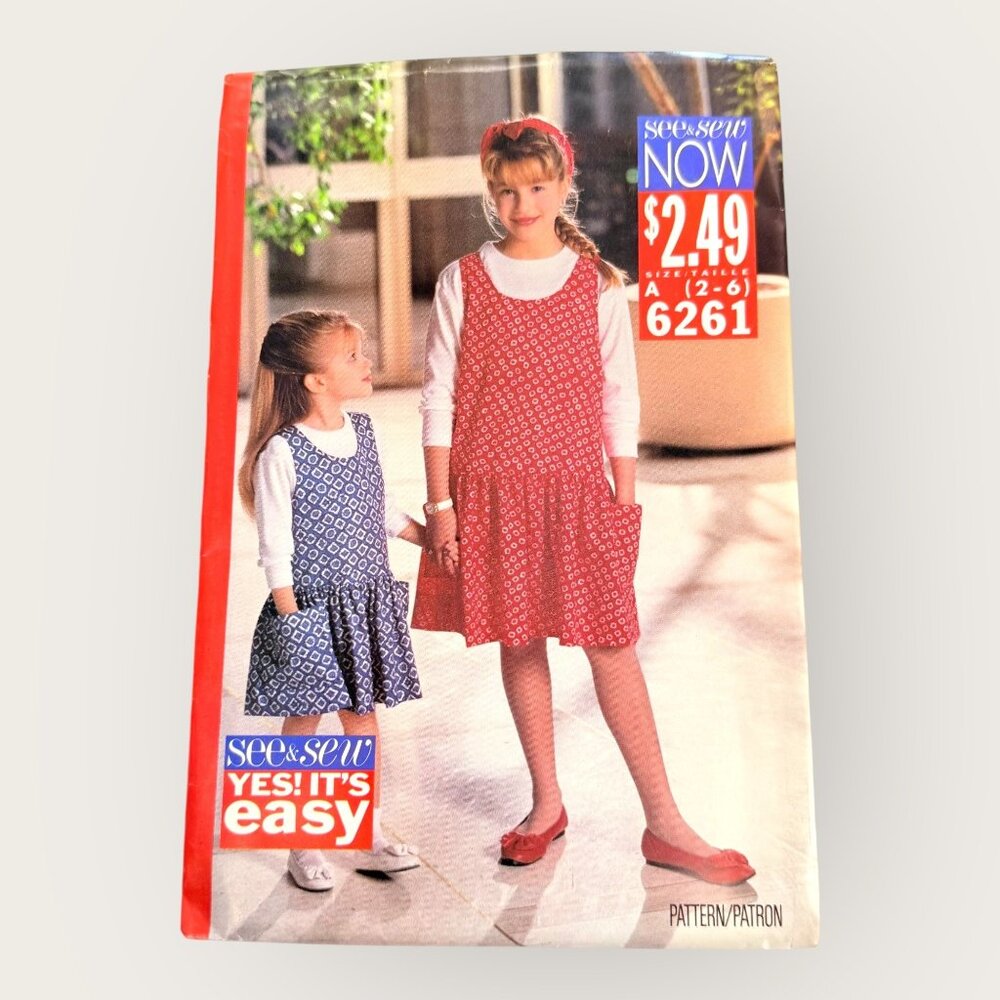 Vintage 1990s Butterick Sewing Pattern 6261 Girls Top Jumper Size 2-6
